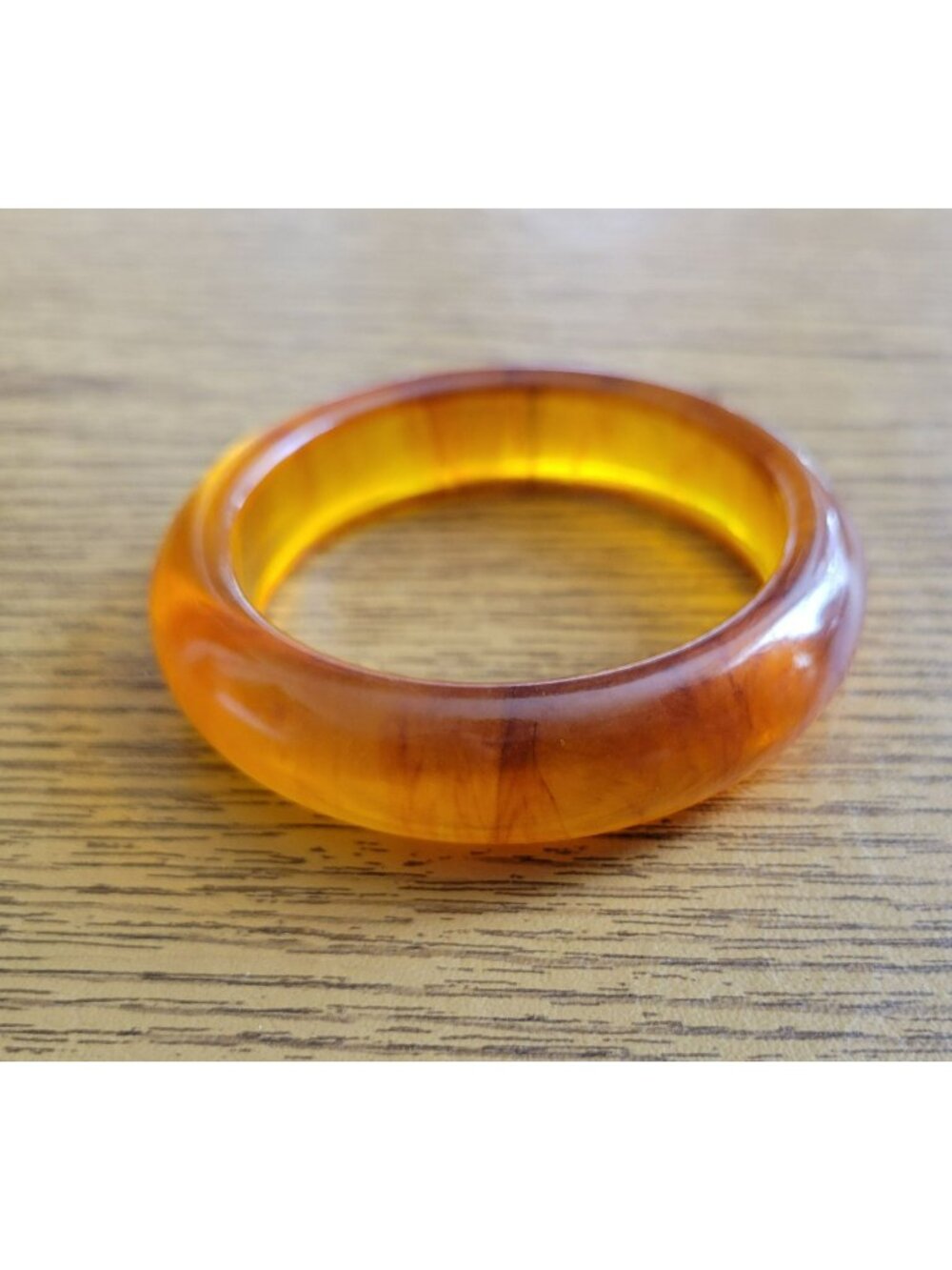 Vintage Apple Juice Bakelite Bangle Bracelet Amber Swirls .75" Wide Round